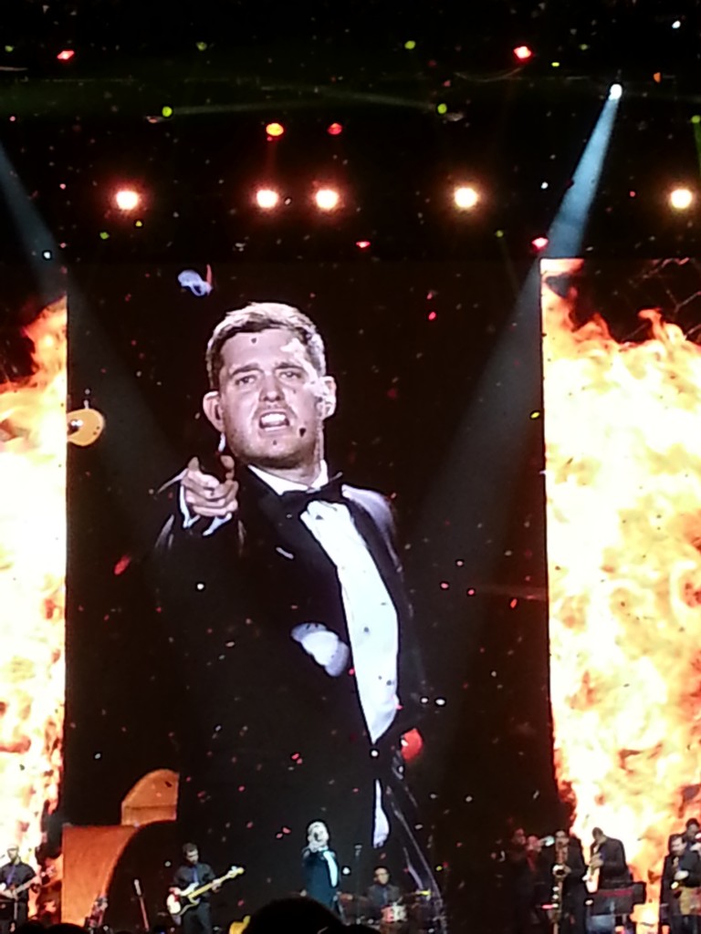 Buble pointing on stage