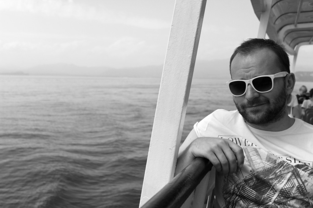 Hubby on boat