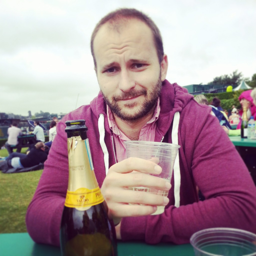Hubby and Prosecco at Wimbledon