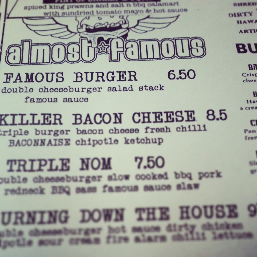 almost famous burgers at luck lust liquor & burn