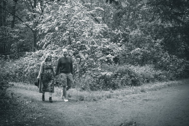 maternity photoshoot in the woods walking holding hands hollygoeslightly