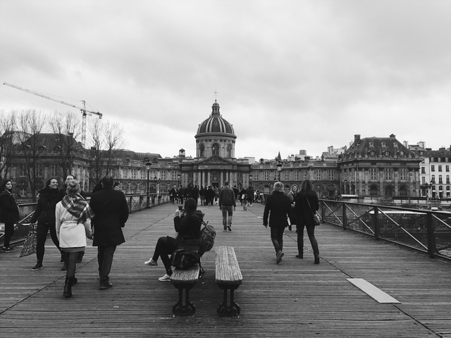 paris in black and white bridge