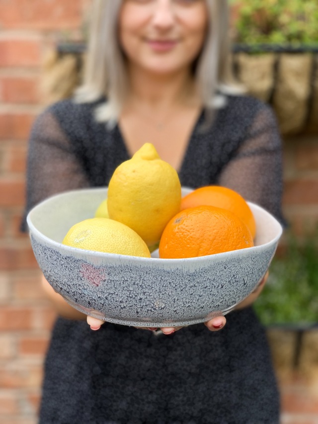 summer dining with layered lounge stoneware bowl fruit