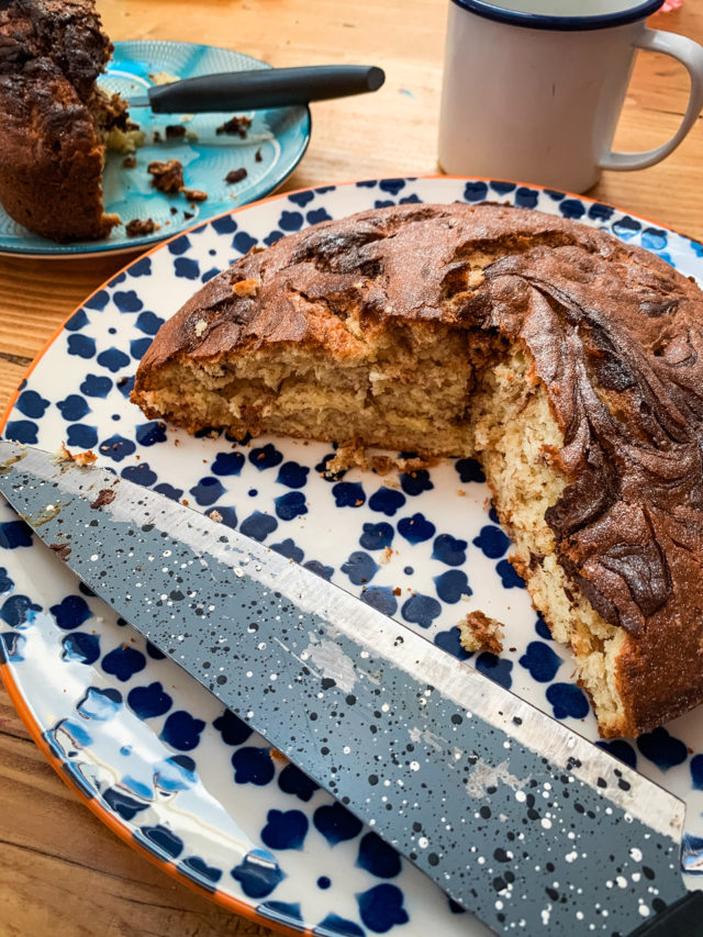 banana nutella and biscoff cake sliced